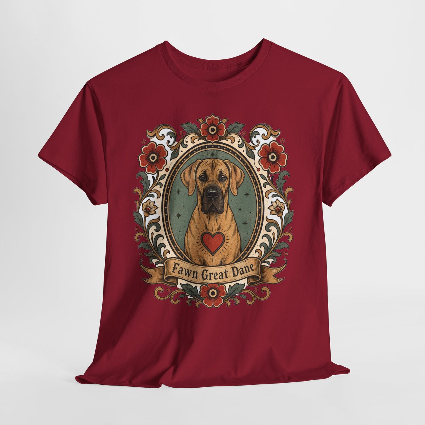 Fawn Great Dane Dog T-Shirt — 'Fawn Great Dane' Floral Portrait Tee