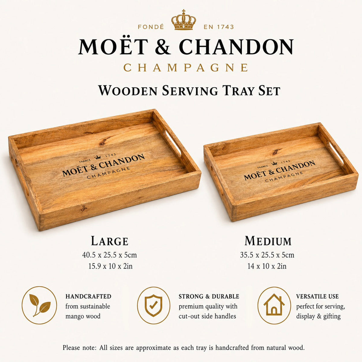 Moët & Chandon wooden serving tray set