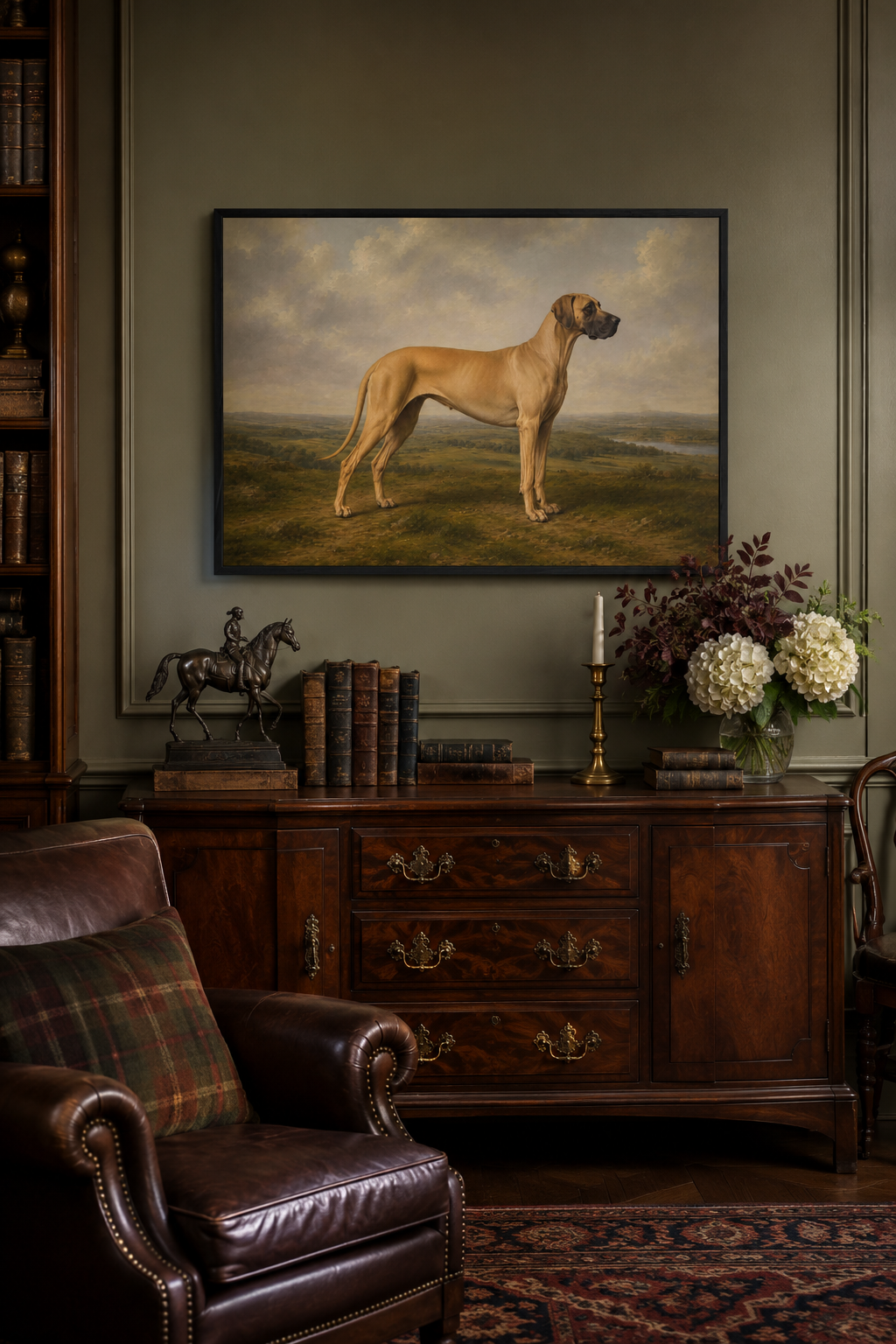 Fawn Great Dane in the British countryside framed wall art