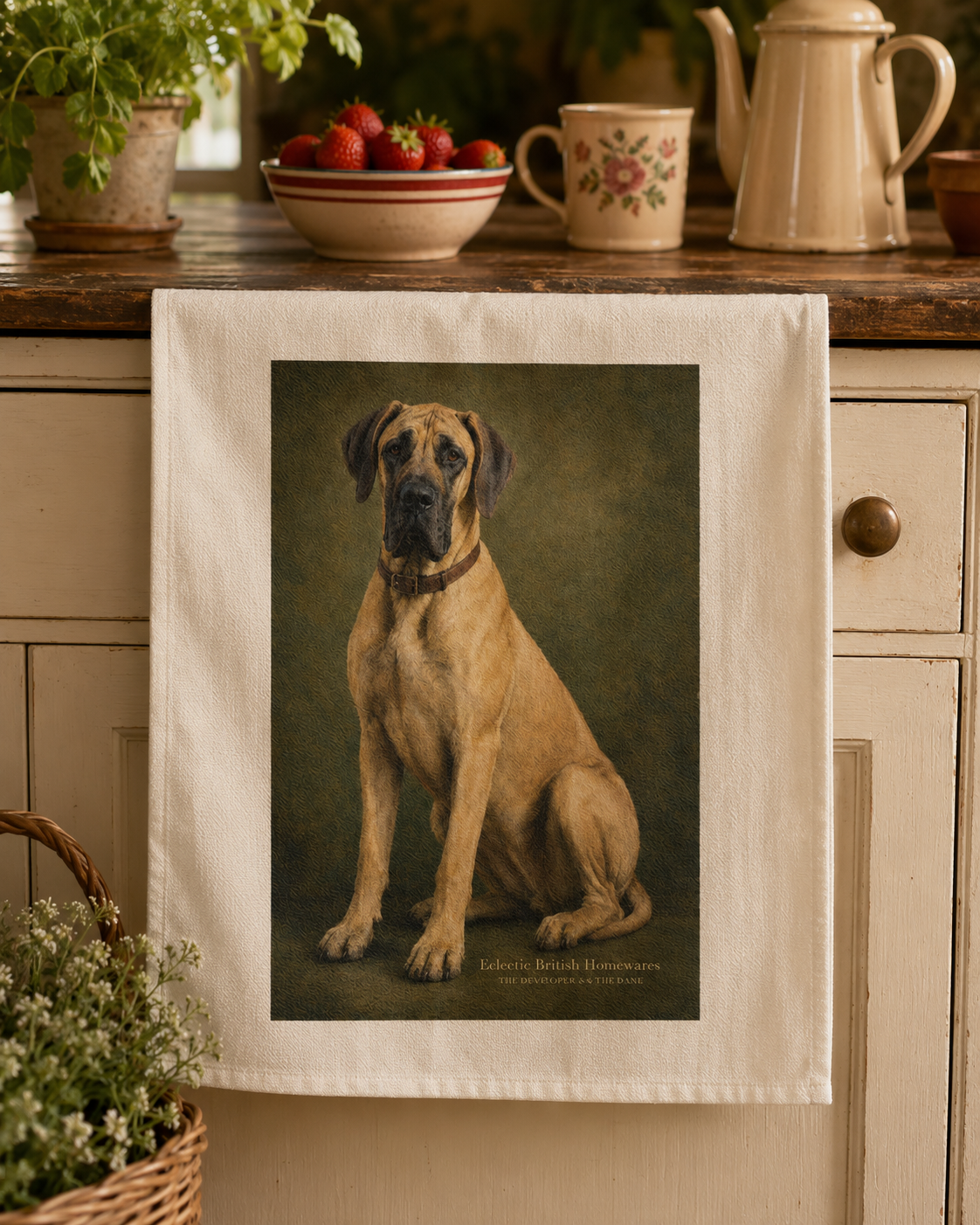 Fawn Great Dane Tea Towel - Dog Portrait kitchen towel
