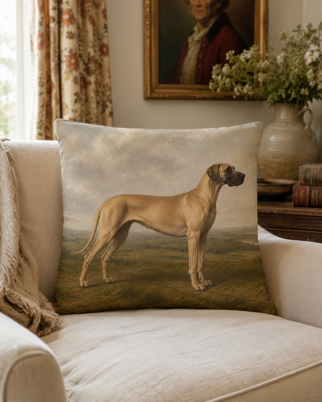 Vintage Fawn Great Dane Portrait Cushion