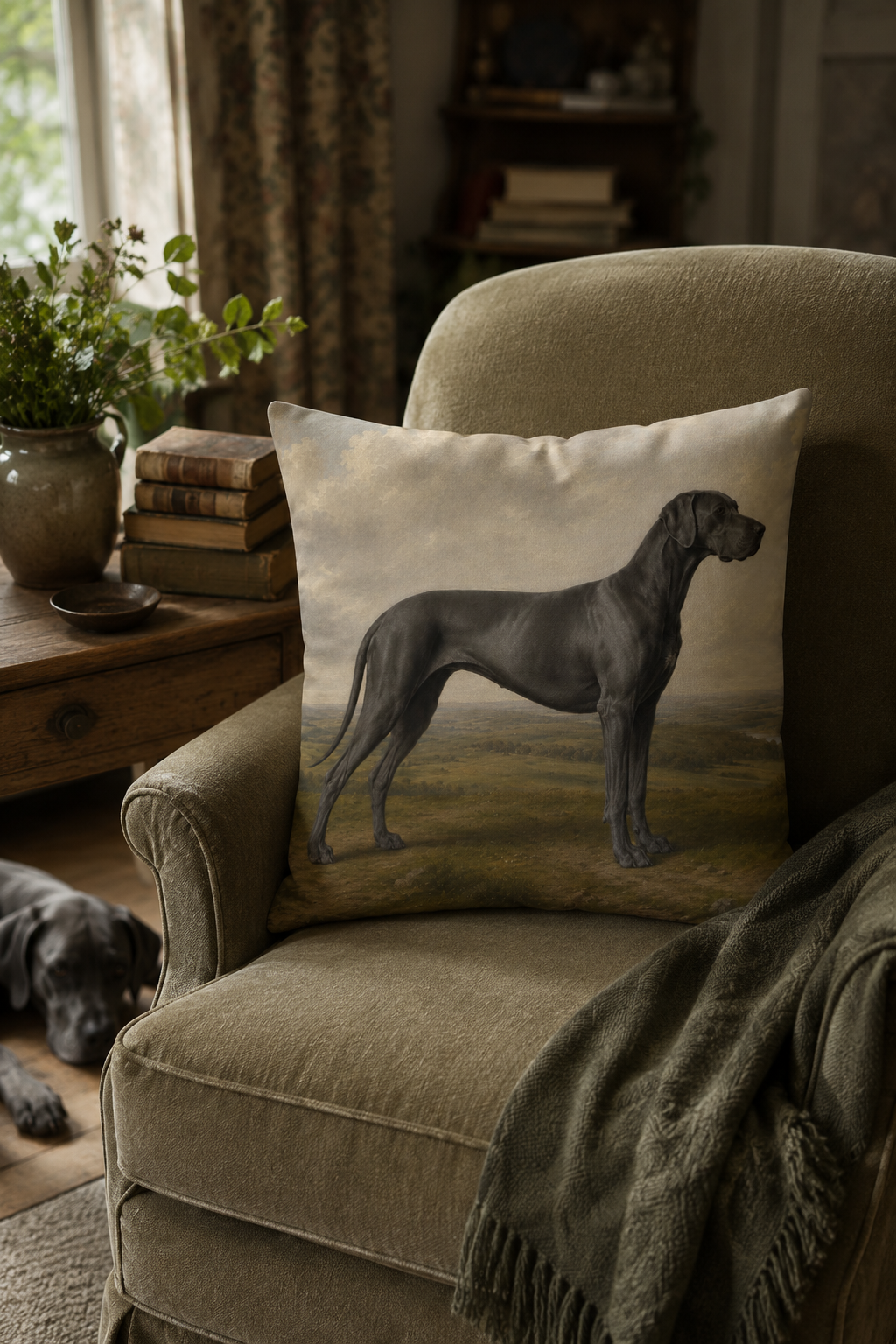 Vintage Blue Great Dane Portrait Cushion