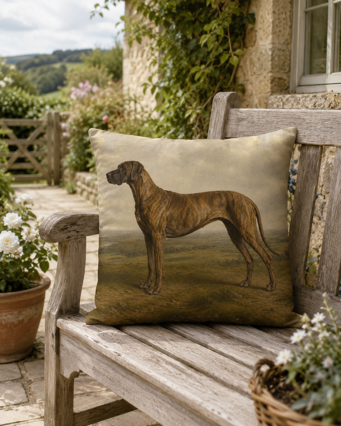 Vintage Brindle Great Dane Portrait Cushion