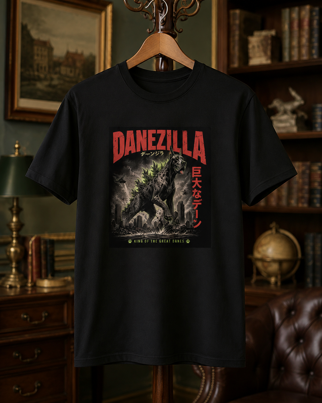 Danezilla T-Shirt, Japanese vintage movie shirt, Funny Great Dane, Big Dog Lover Gift, Kaiju-style Monster Dog Graphic Tee