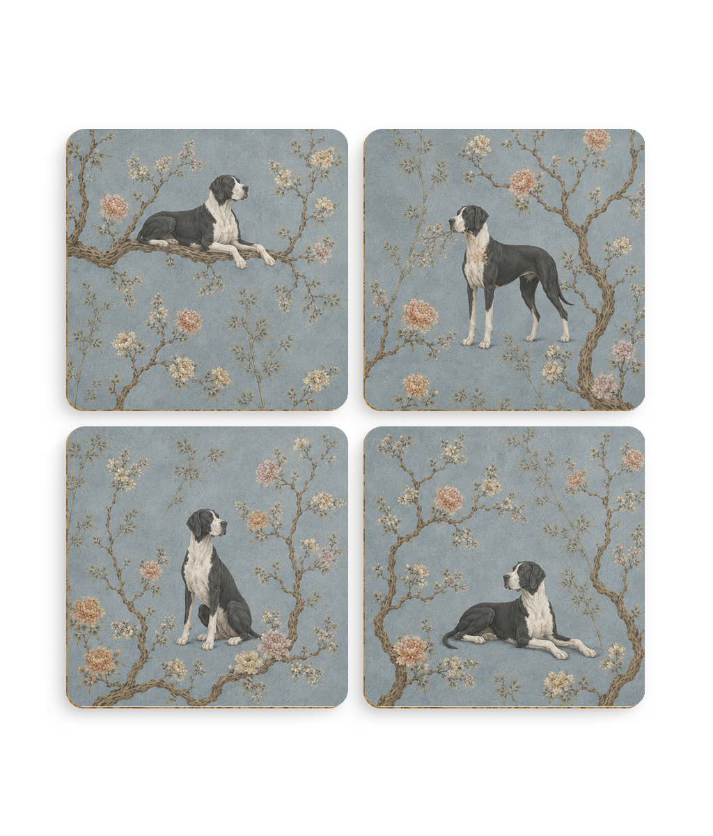 Mantle Great Dane Chinoiserie coaster set in dusty blue