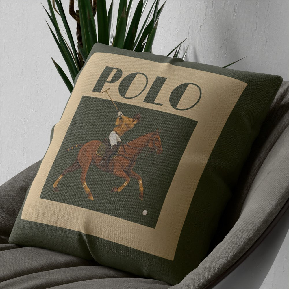 The Olive Polo Cushion | Vintage Equestrian Faux-Suede Throw Cushion