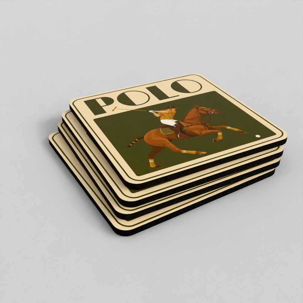 The Olive Polo Coasters | Set of 4 Vintage Equestrian Drinks Coasters