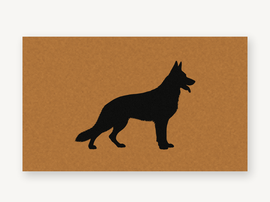 German Shepherd silhouette coir doormat at a front door