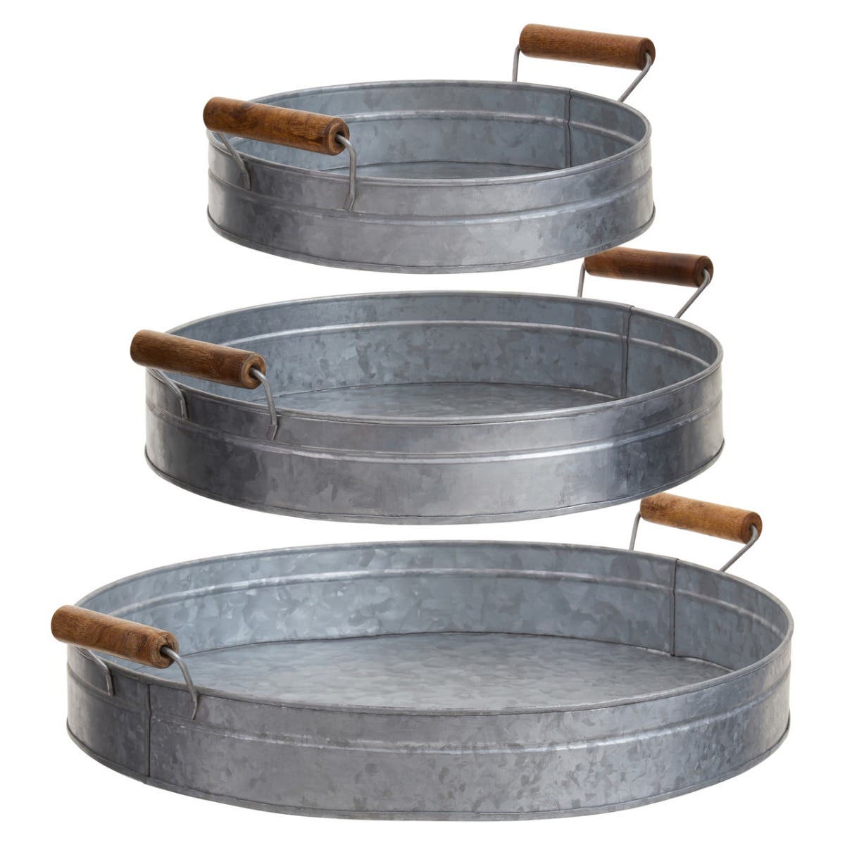 Drummond Set of Three Round Galvanised Trays
