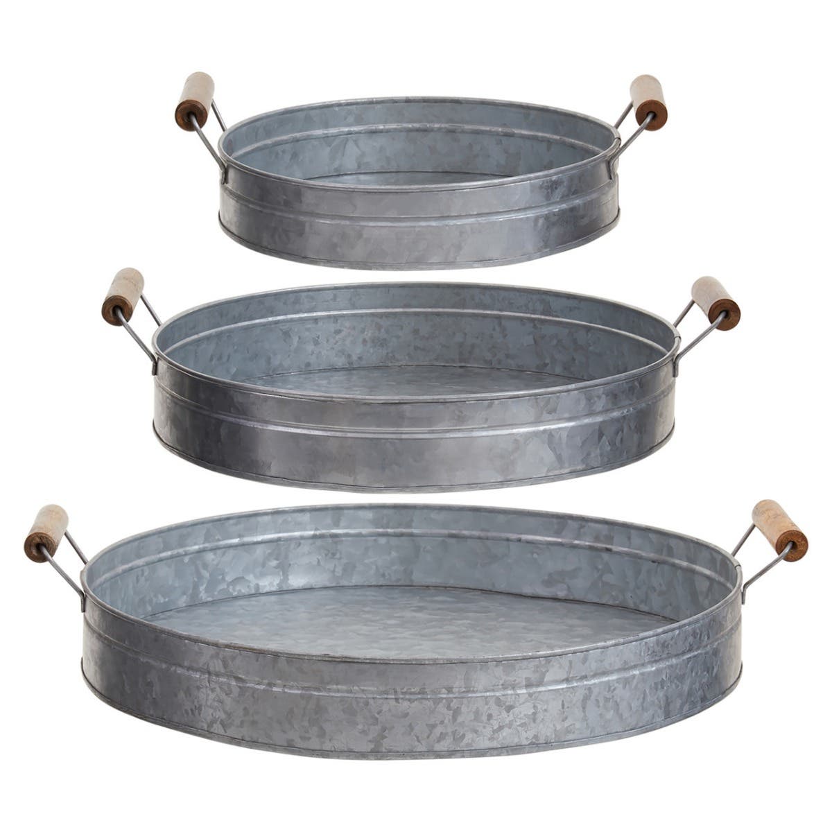 Drummond Set of Three Round Galvanised Trays