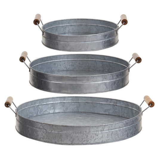 Drummond Set of Three Round Galvanised Trays