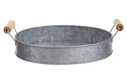 Drummond Round Galvanised Tray with Wood Handles