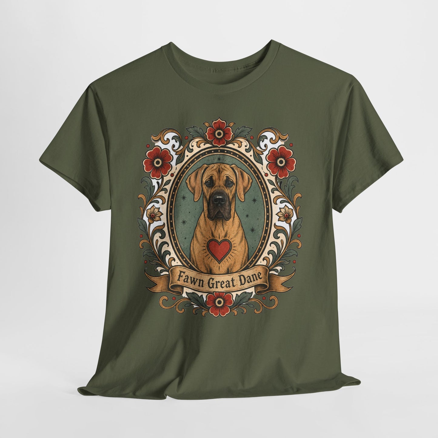 Fawn Great Dane Dog T-Shirt — 'Fawn Great Dane' Floral Portrait Tee