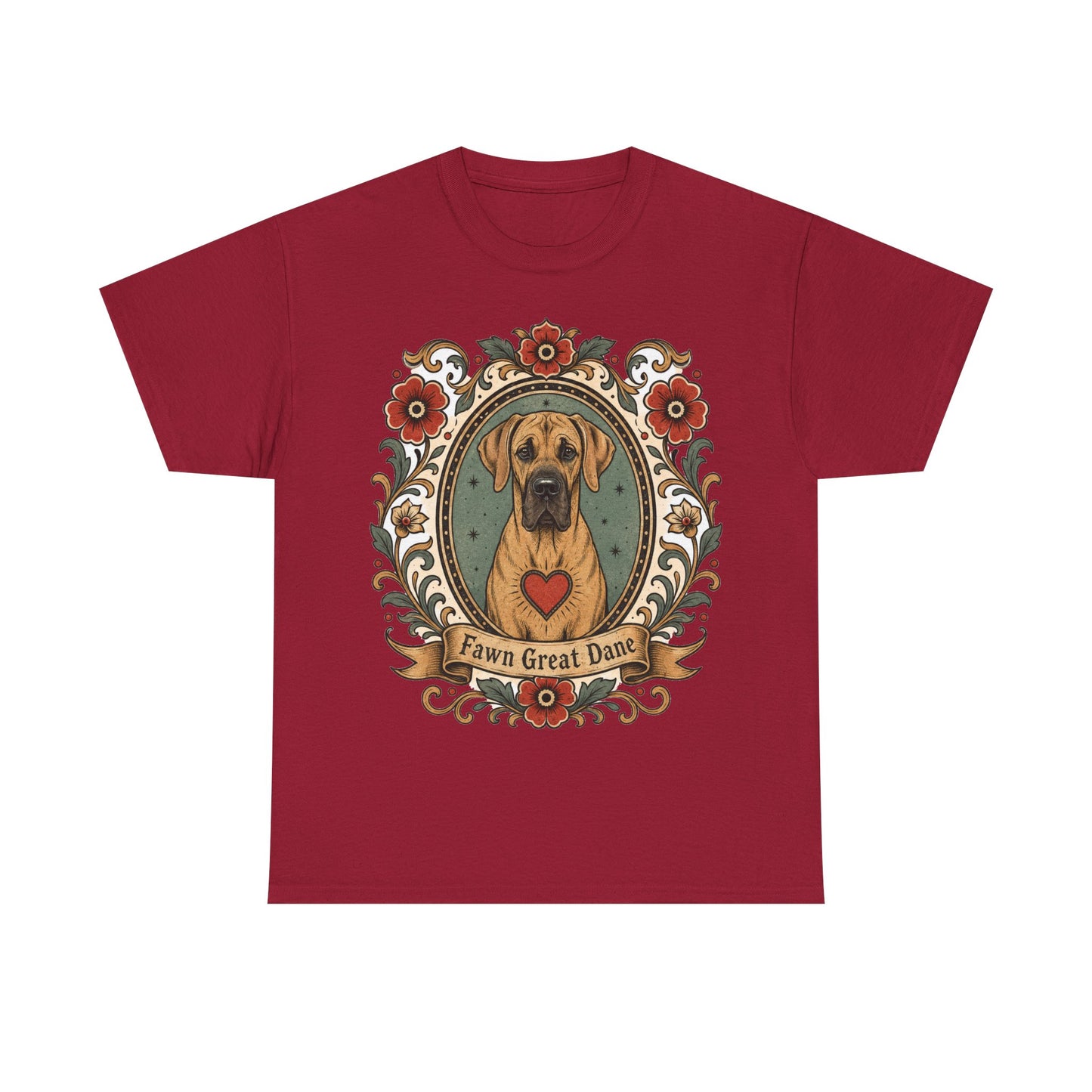 Fawn Great Dane Dog T-Shirt — 'Fawn Great Dane' Floral Portrait Tee