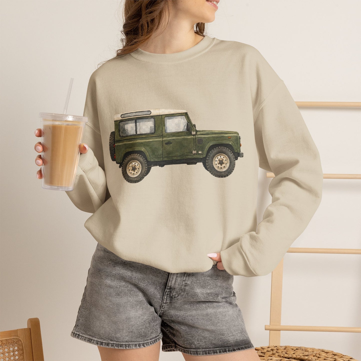 Adventure Land Rover Sweatshirt – Vintage Green Off-Road Truck Crewneck