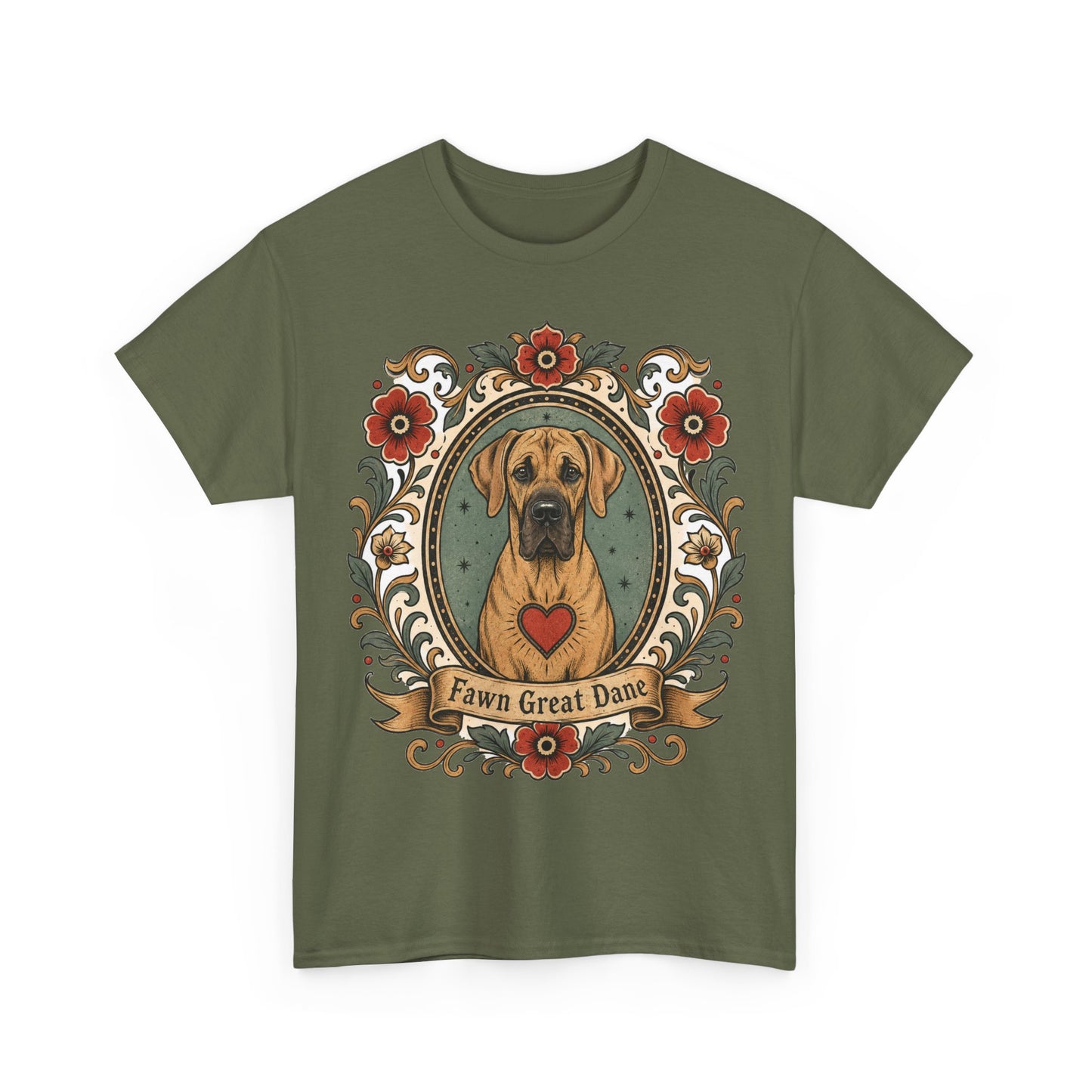 Fawn Great Dane Dog T-Shirt — 'Fawn Great Dane' Floral Portrait Tee