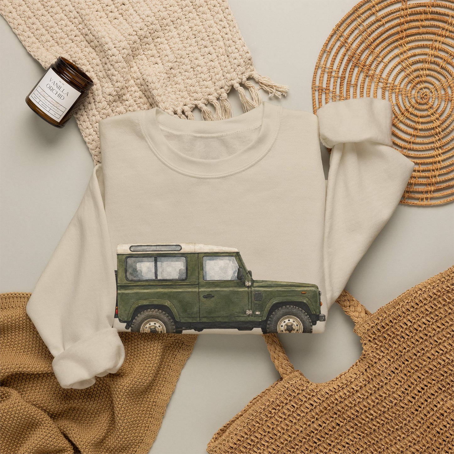 Adventure Land Rover Sweatshirt – Vintage Green Off-Road Truck Crewneck