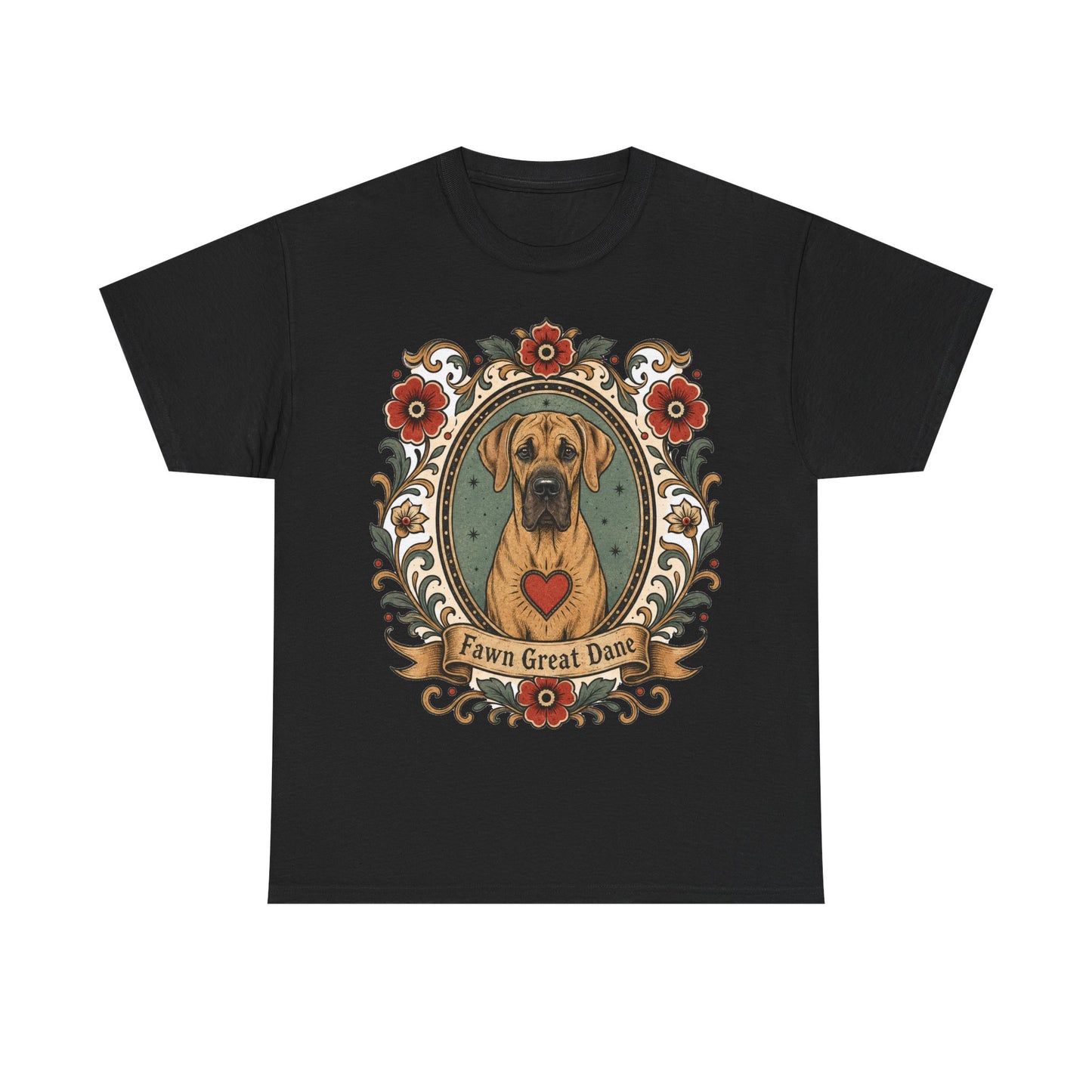Fawn Great Dane Dog T-Shirt — 'Fawn Great Dane' Floral Portrait Tee