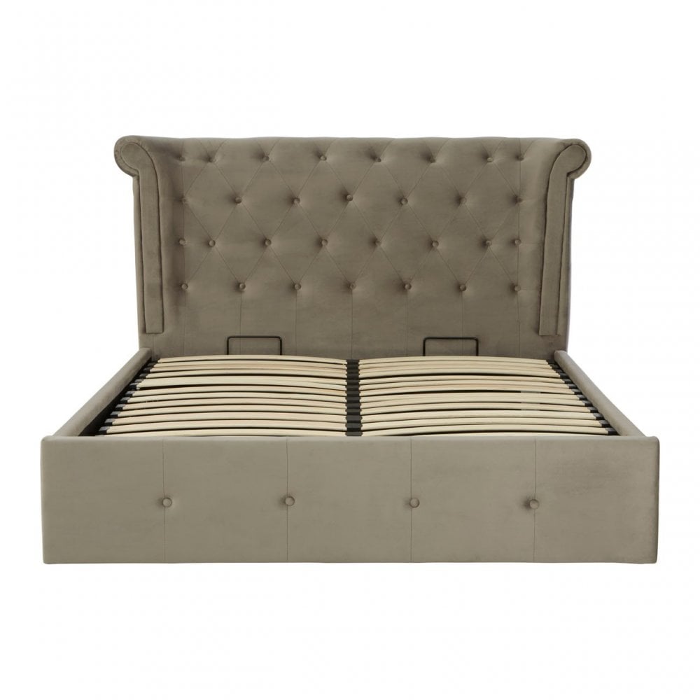 Edison Grey Brushed Velvet King Size Ottoman Bed