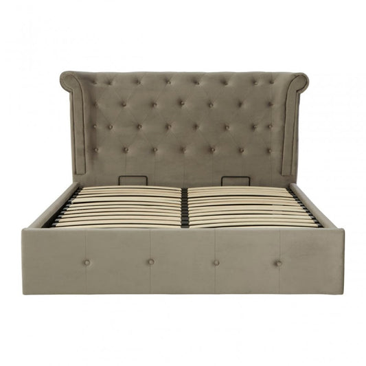 Edison Grey Brushed Velvet King Size Ottoman Bed