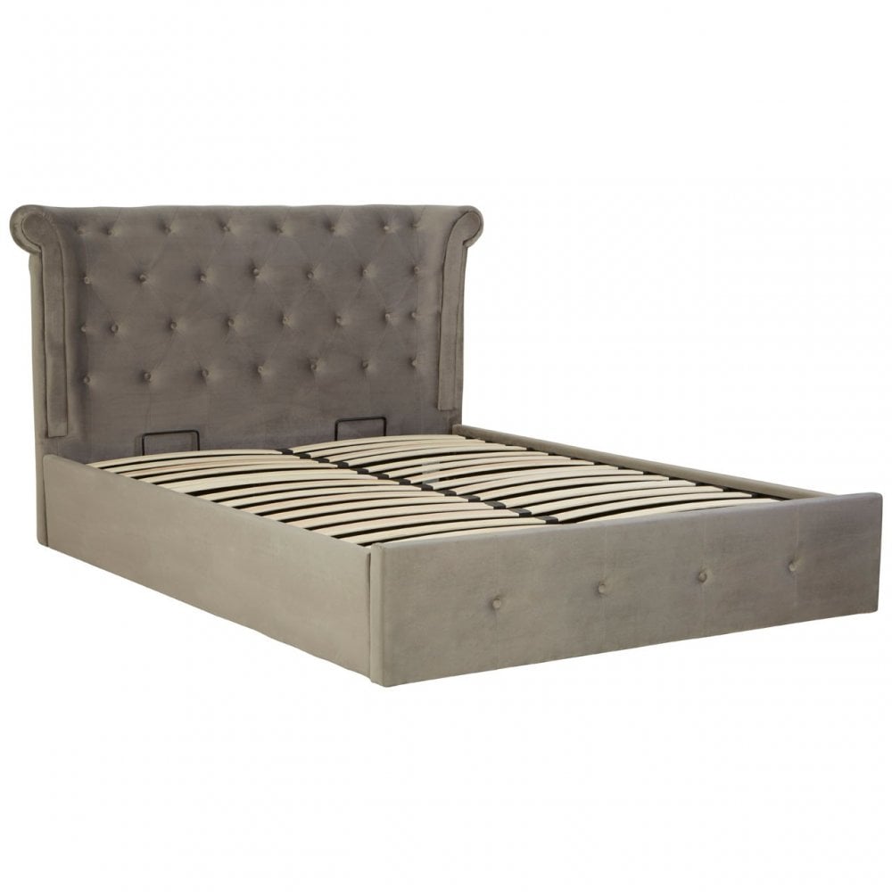 Edison Grey Brushed Velvet King Size Ottoman Bed