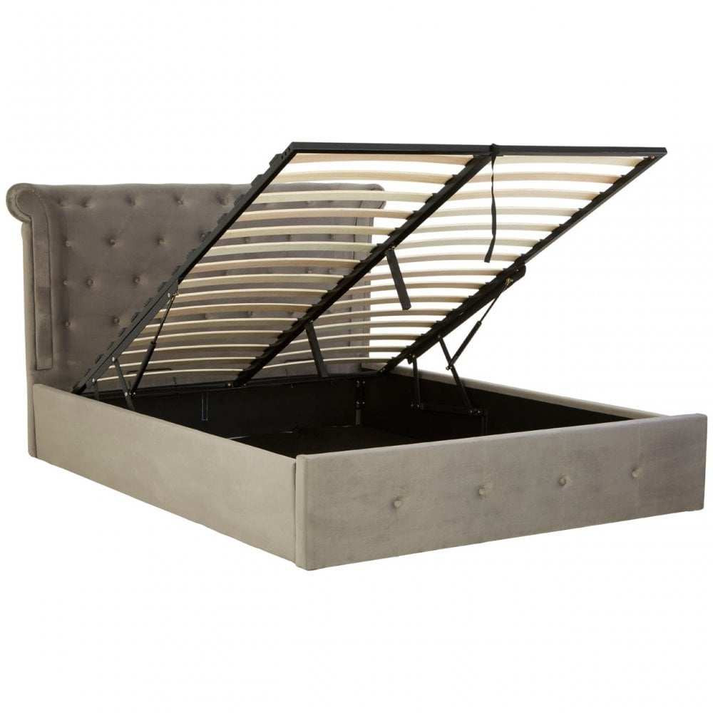 Edison Grey Brushed Velvet King Size Ottoman Bed
