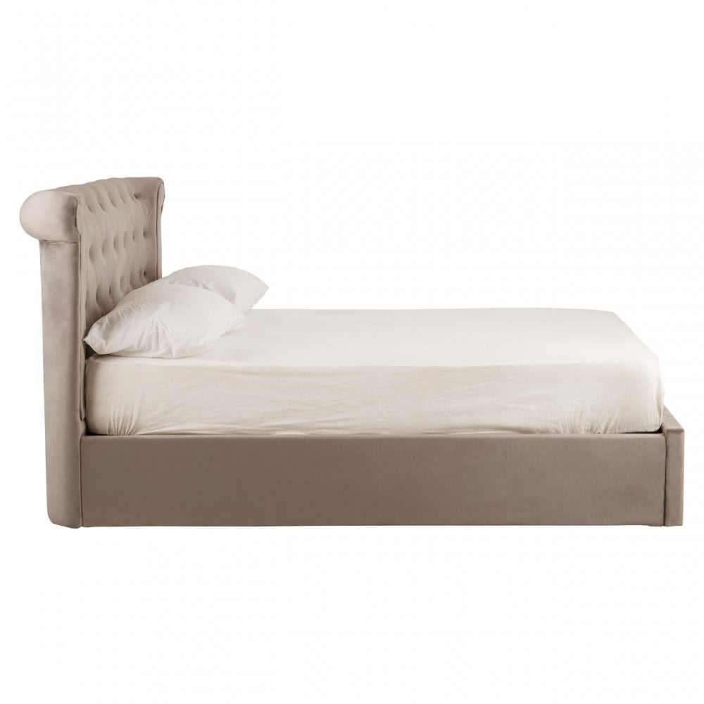 Silver Velvet Tufted Double Ottoman Bed