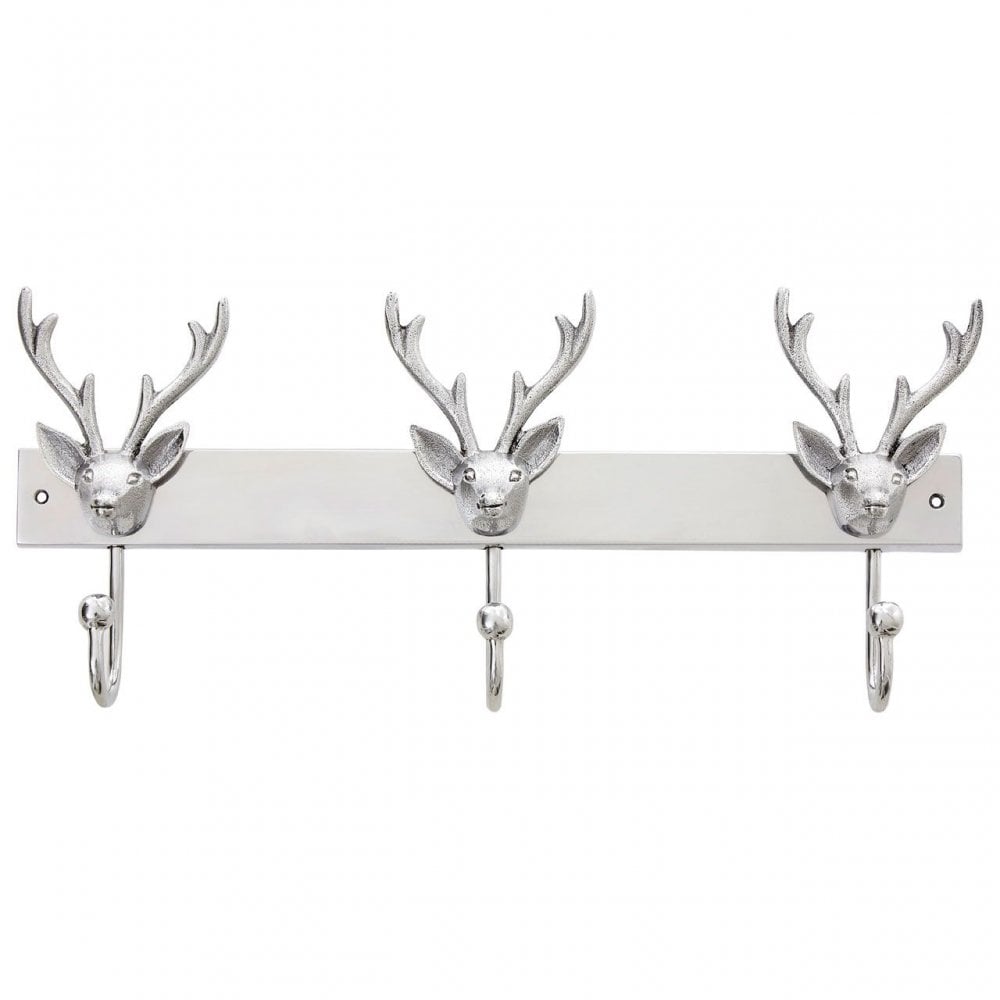Silver Stag Head 3-Hook Wall Hanger