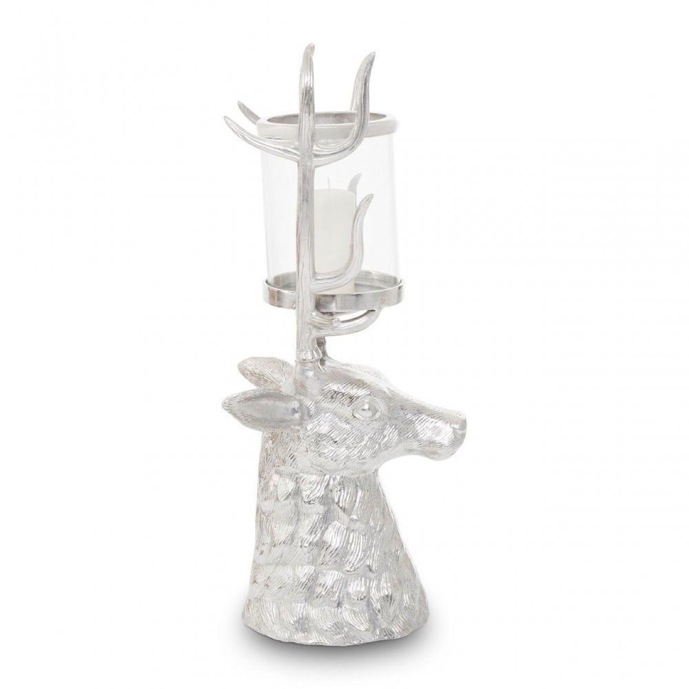 Silver Stag Candle Holder with Glass Hurricane