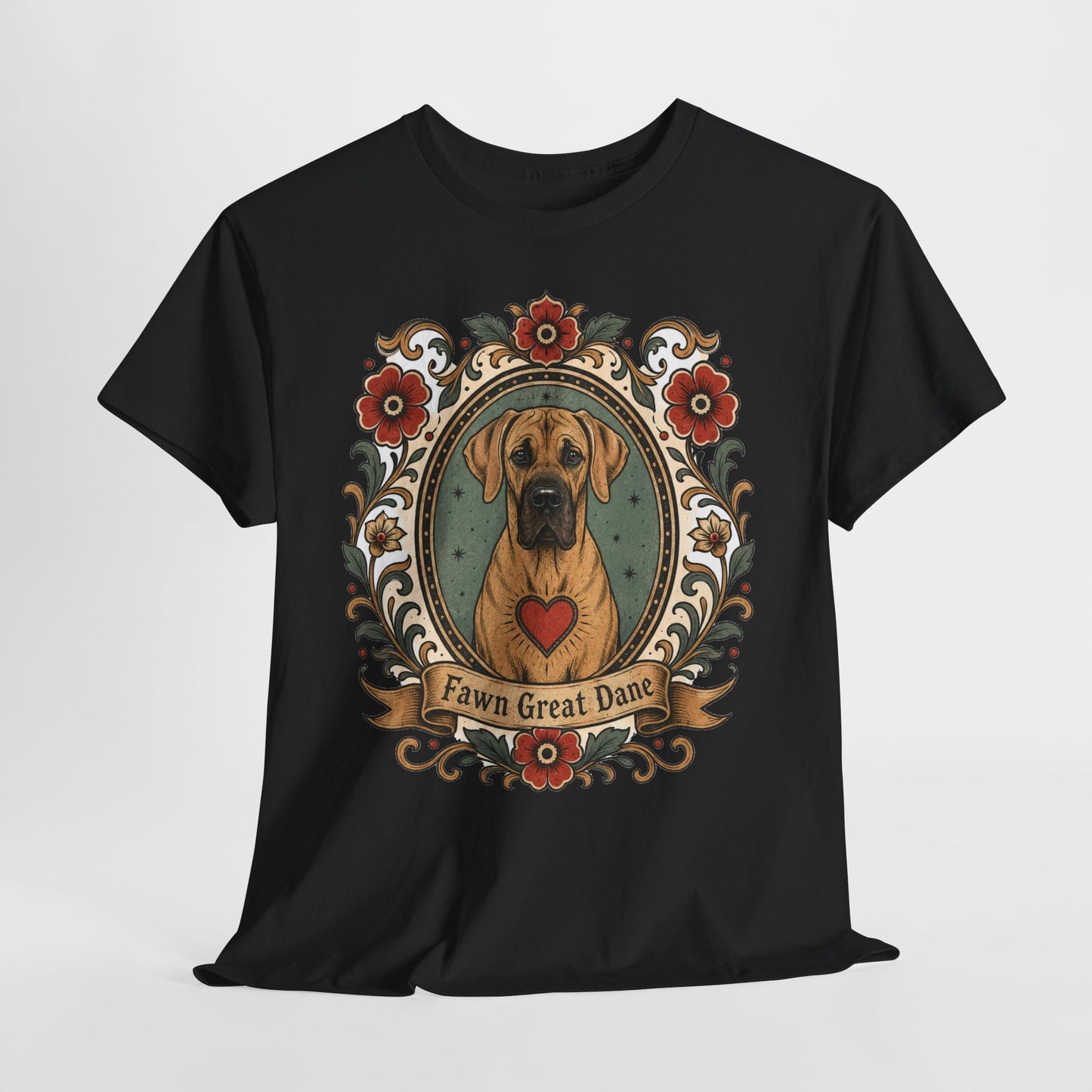 Fawn Great Dane Dog T-Shirt — 'Fawn Great Dane' Floral Portrait Tee