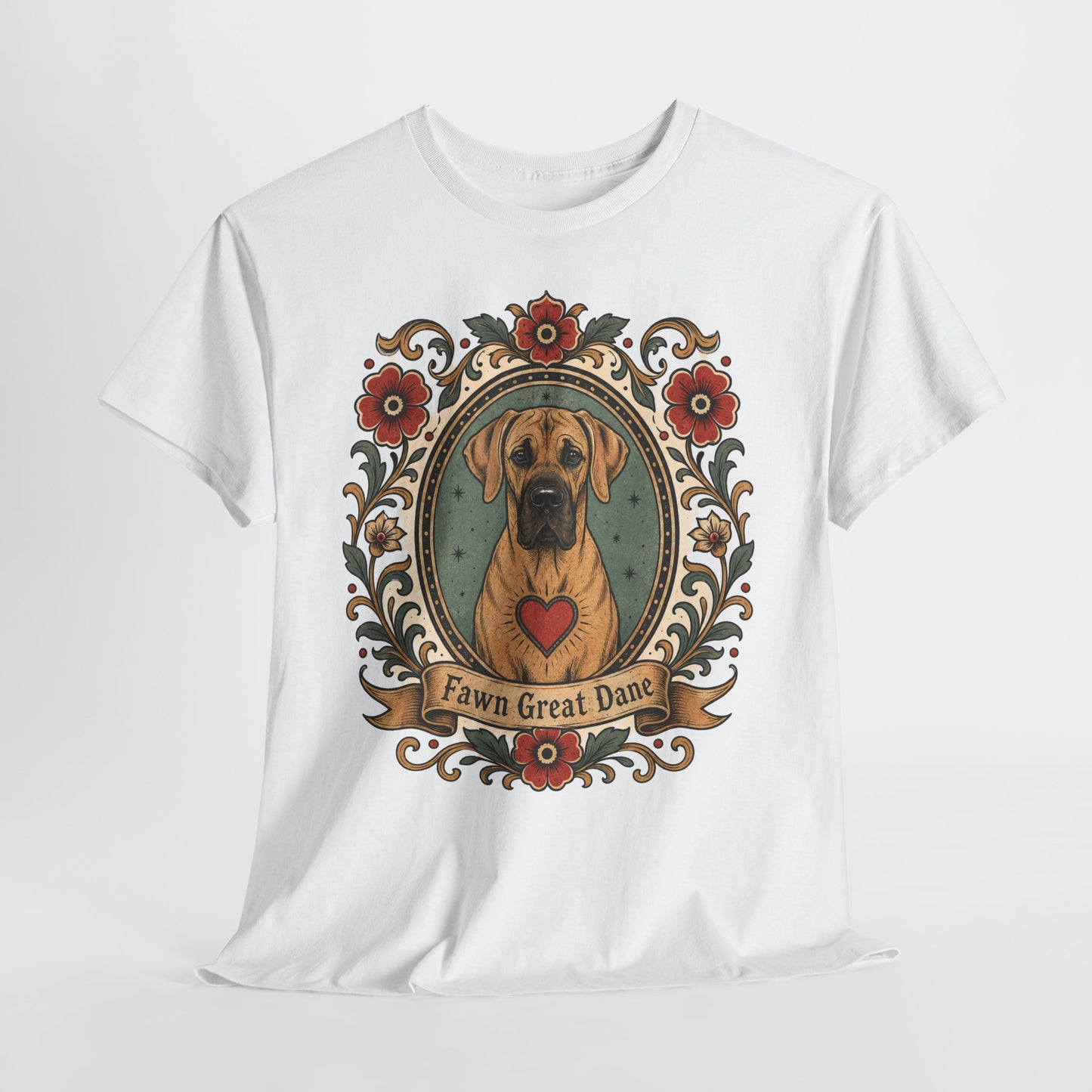 Fawn Great Dane Dog T-Shirt — 'Fawn Great Dane' Floral Portrait Tee