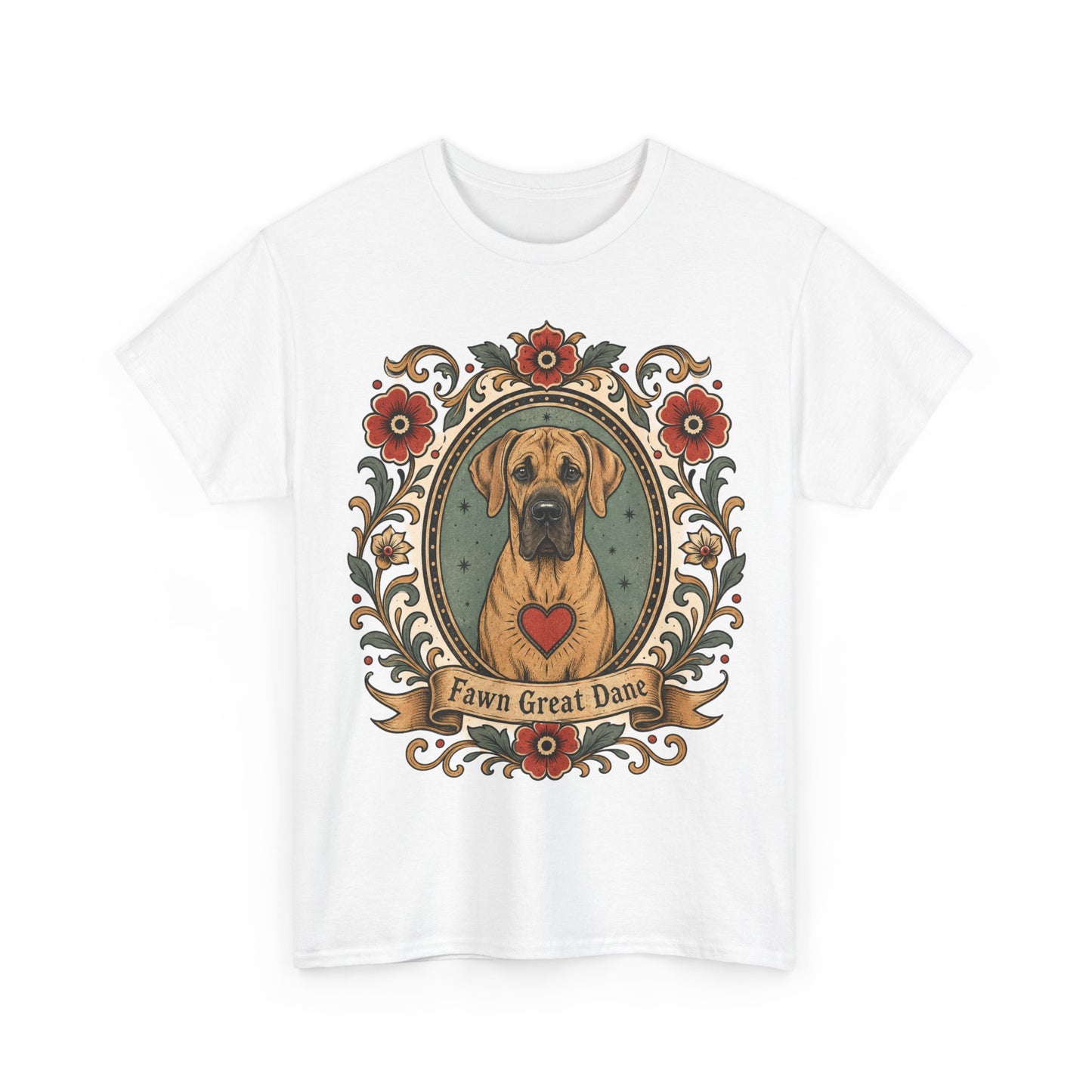 Fawn Great Dane Dog T-Shirt — 'Fawn Great Dane' Floral Portrait Tee