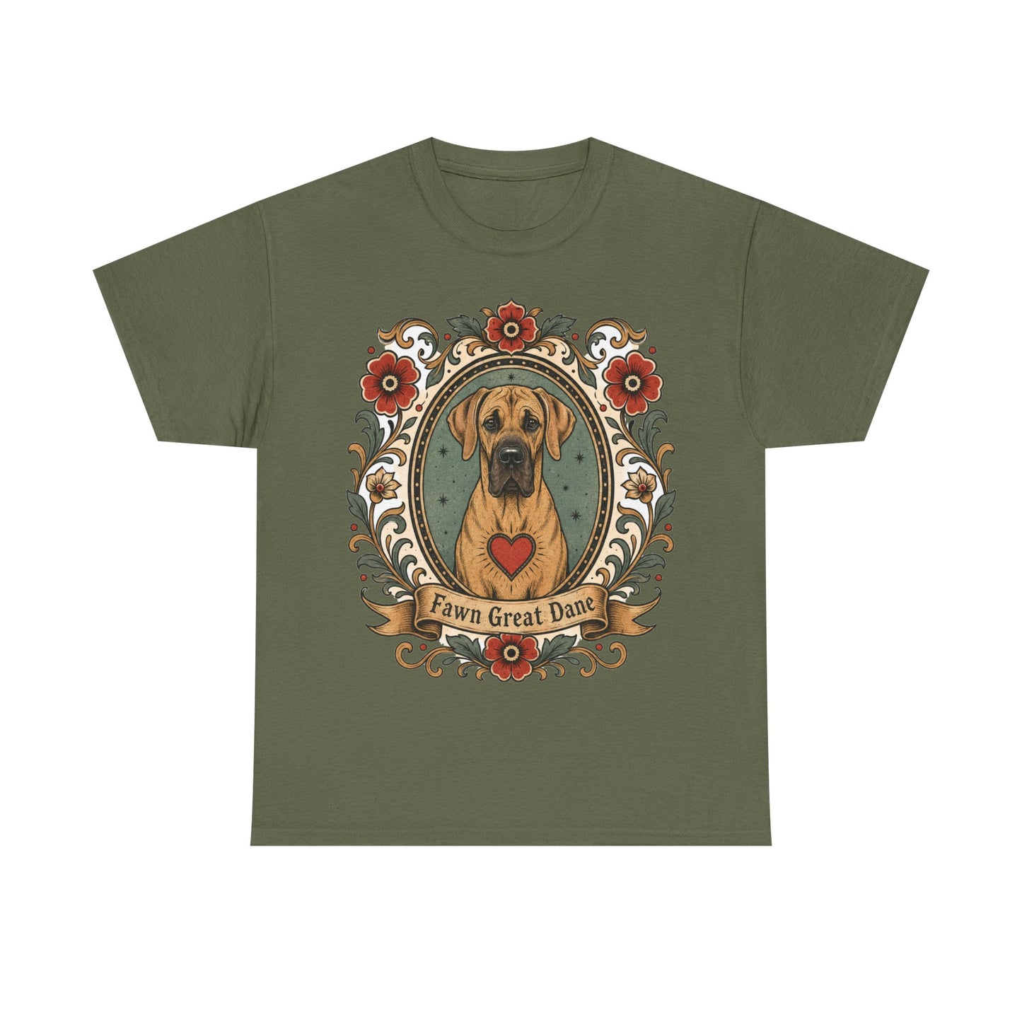 Fawn Great Dane Dog T-Shirt — 'Fawn Great Dane' Floral Portrait Tee