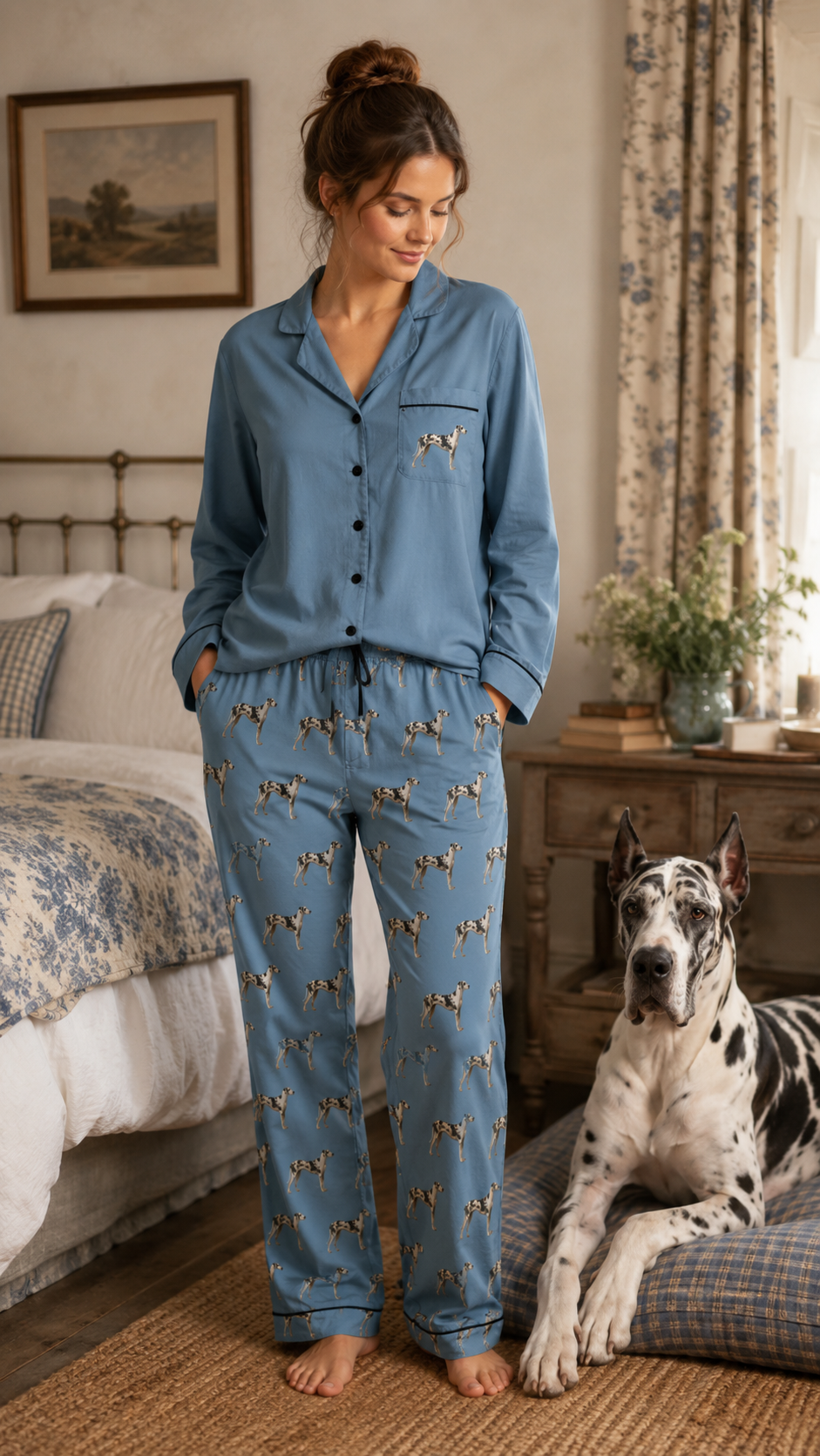 Harlequin Great Dane Women’s Pyjama Set in Dusty Blue