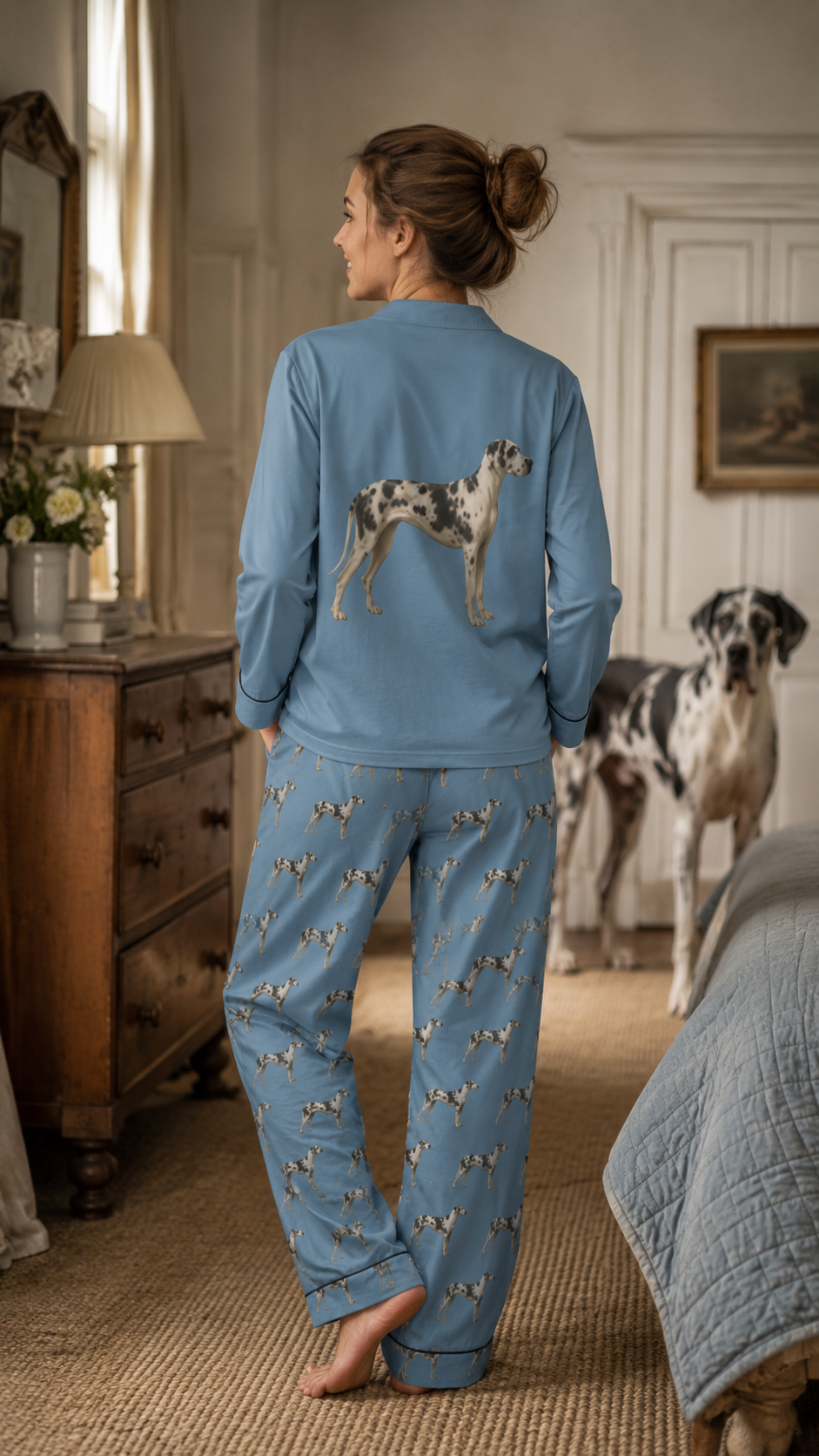 Harlequin Great Dane Women’s Pyjama Set in Dusty Blue