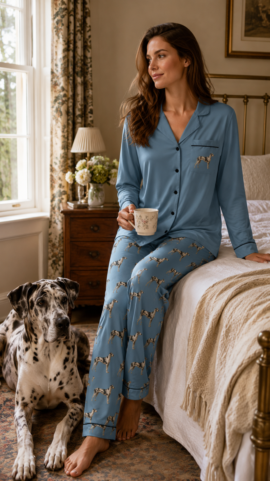 Harlequin Great Dane Women’s Pyjama Set in Dusty Blue