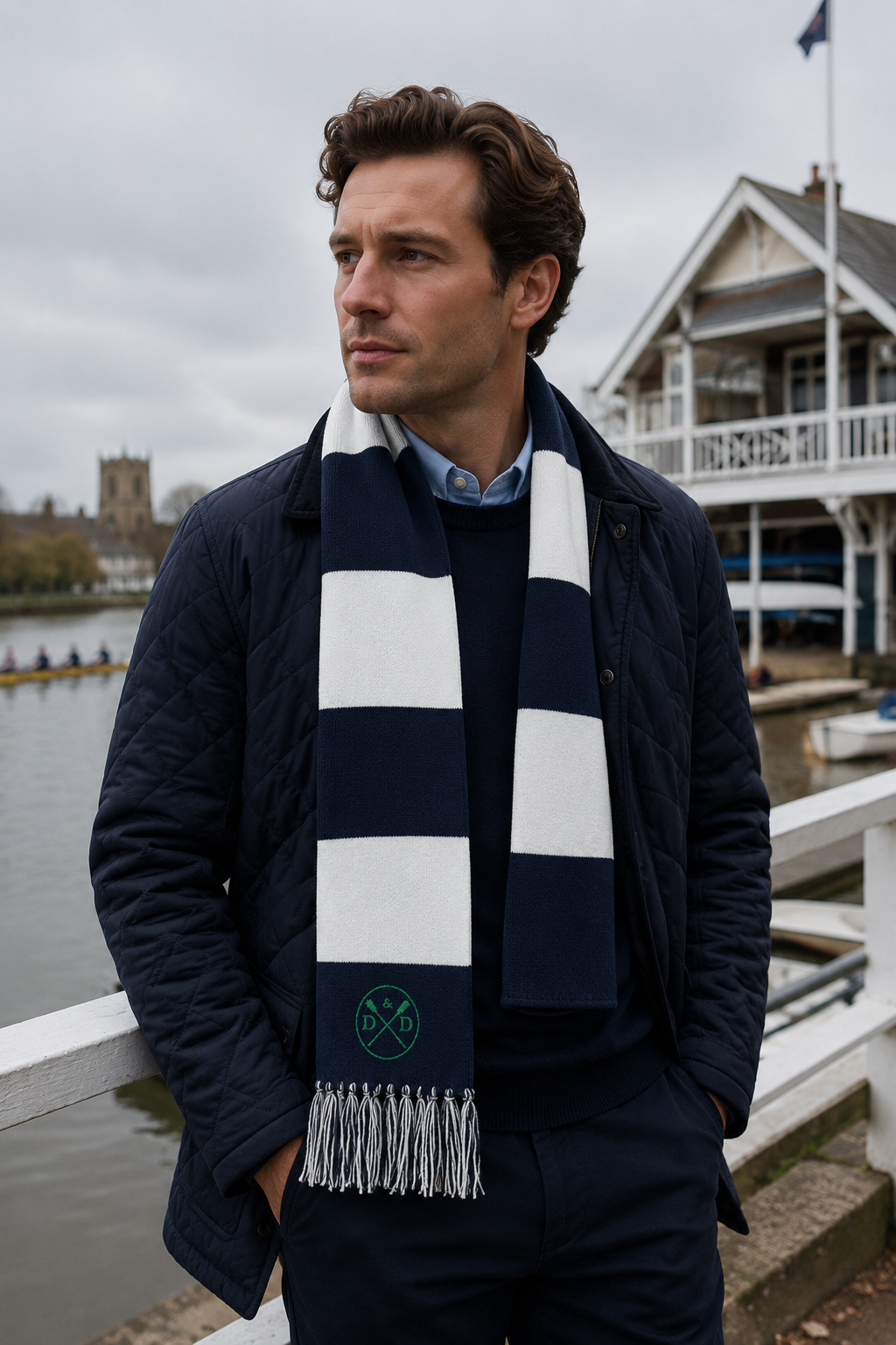 Striped Spectator Scarf, Embroidered Logo, Team Colors, Fringe