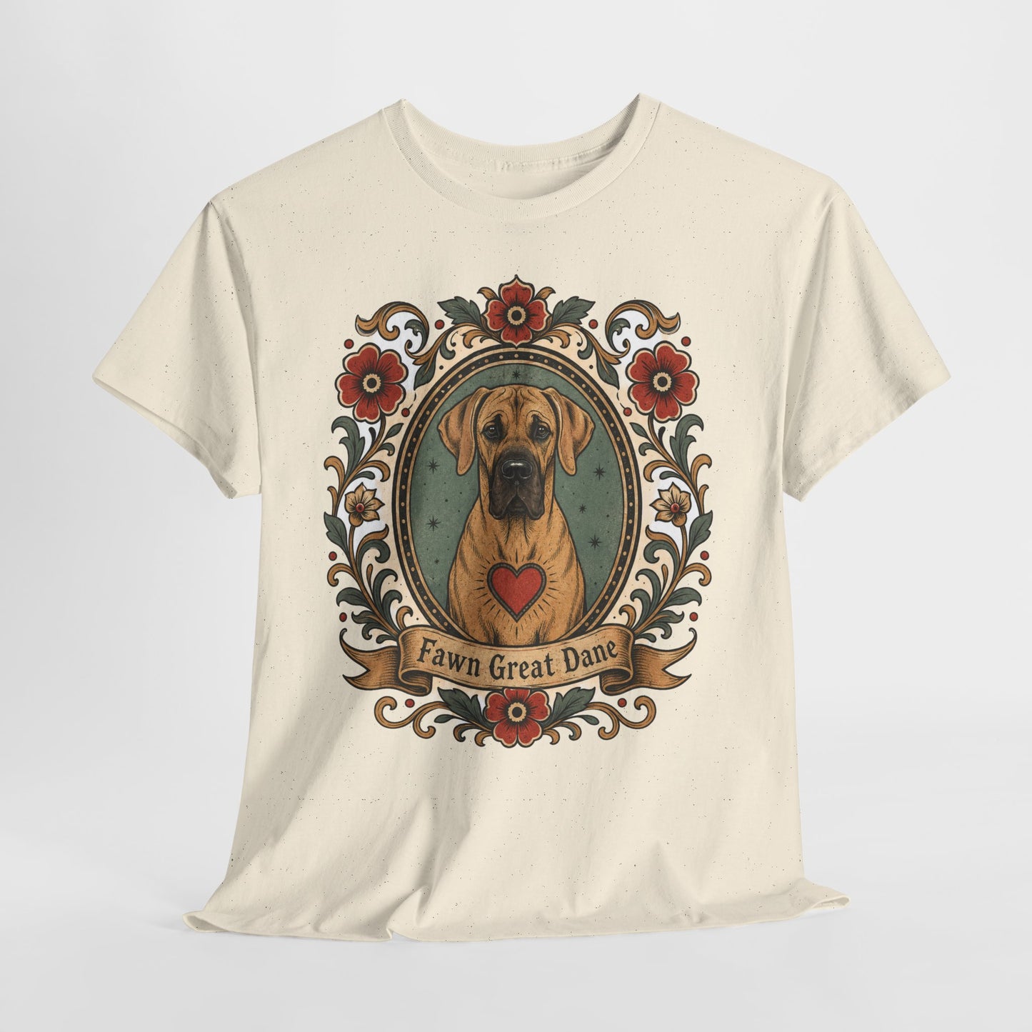 Fawn Great Dane Dog T-Shirt — 'Fawn Great Dane' Floral Portrait Tee