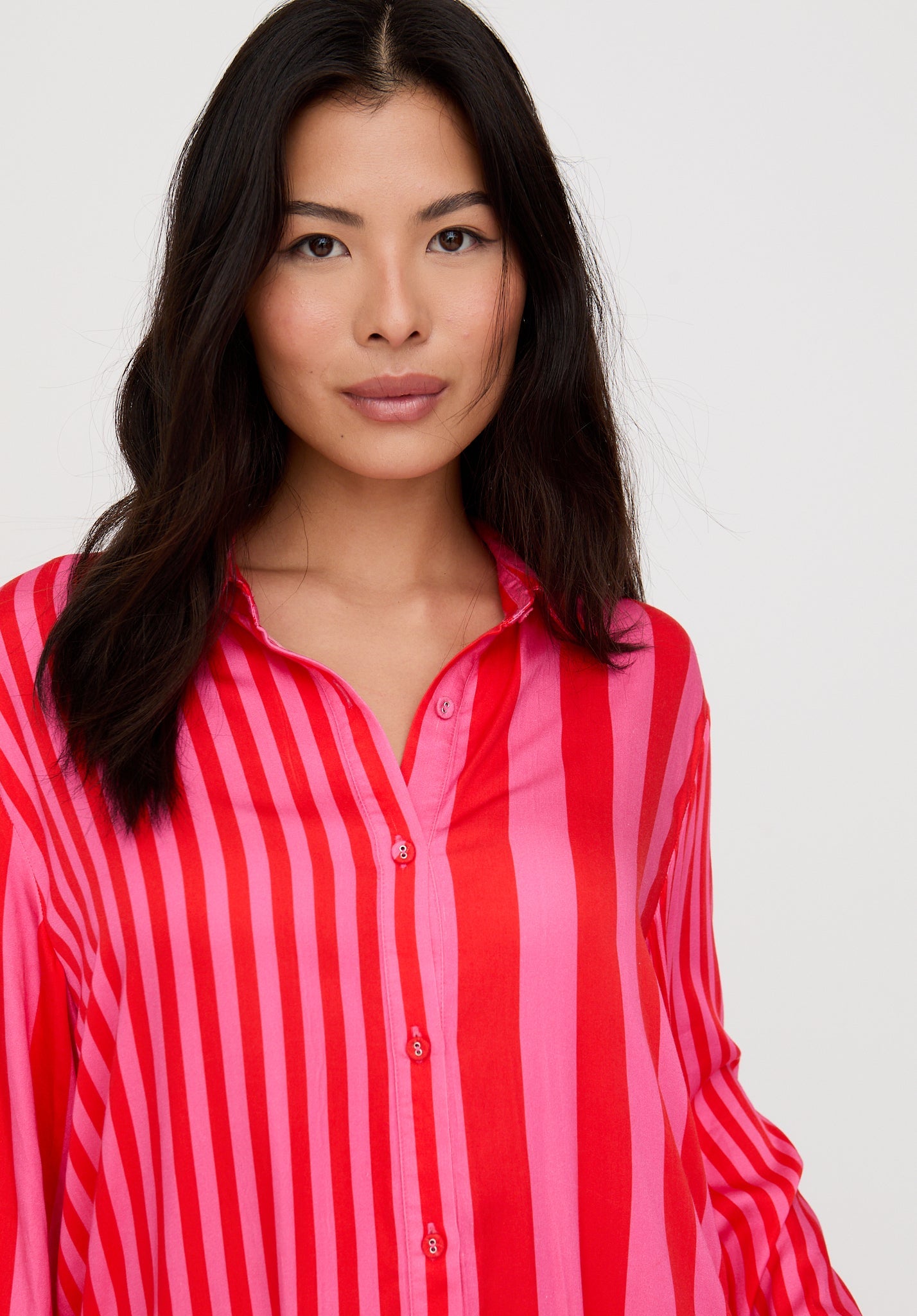 Evie Long Sleeve Stripe Print Pyjama Set In Pink