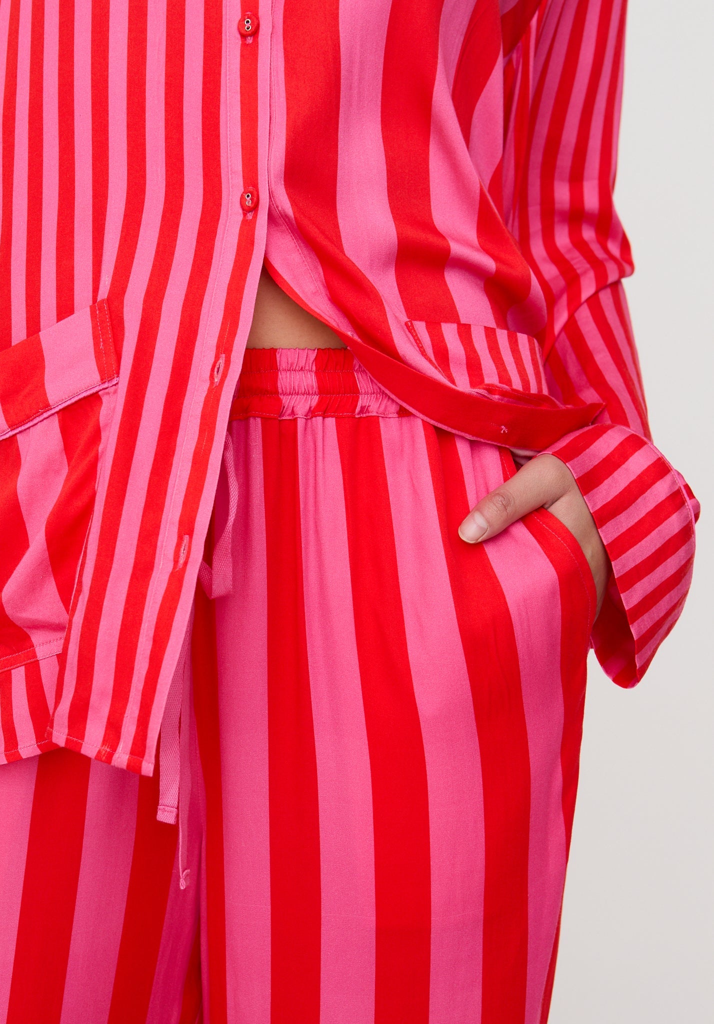 Evie Long Sleeve Stripe Print Pyjama Set In Pink