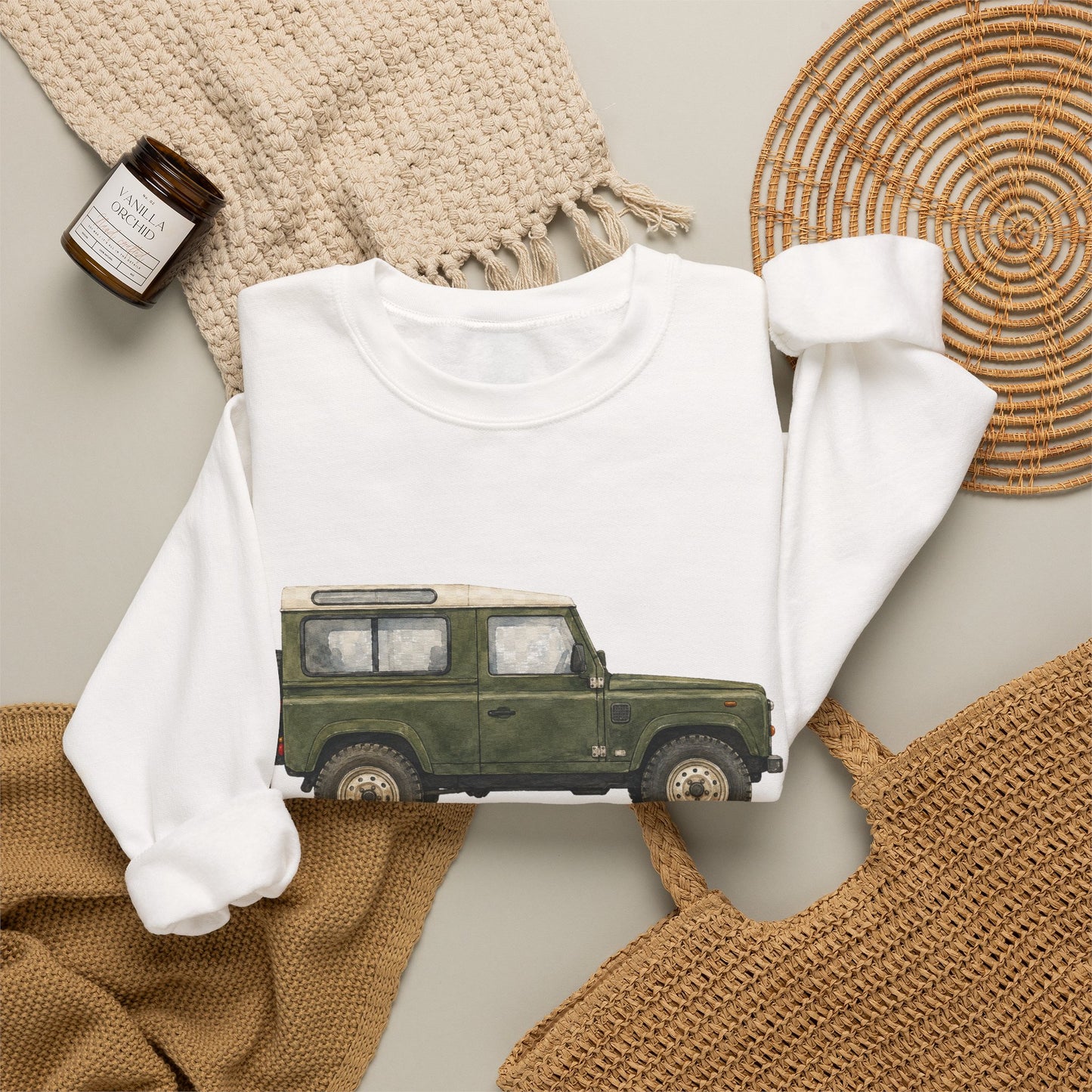 Adventure Land Rover Sweatshirt – Vintage Green Off-Road Truck Crewneck