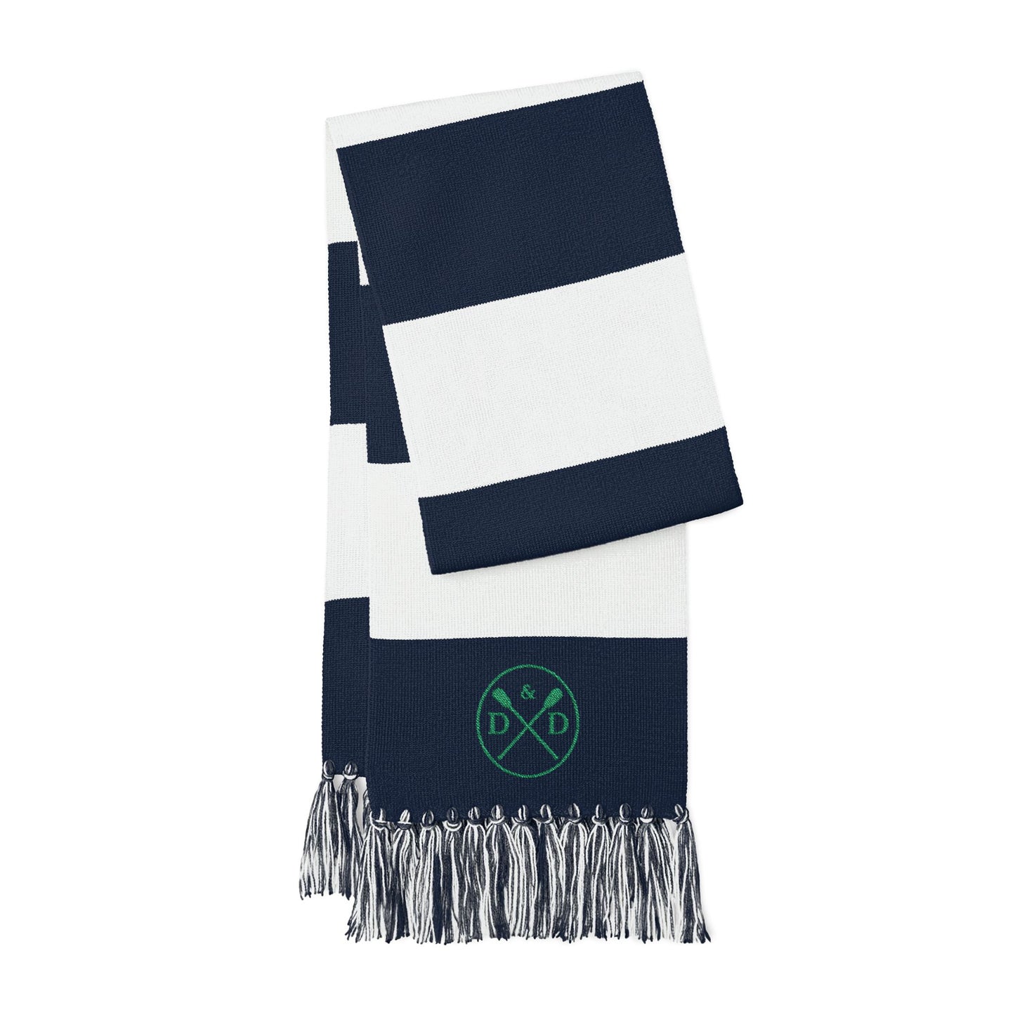 Striped Spectator Scarf, Embroidered Logo, Team Colors, Fringe