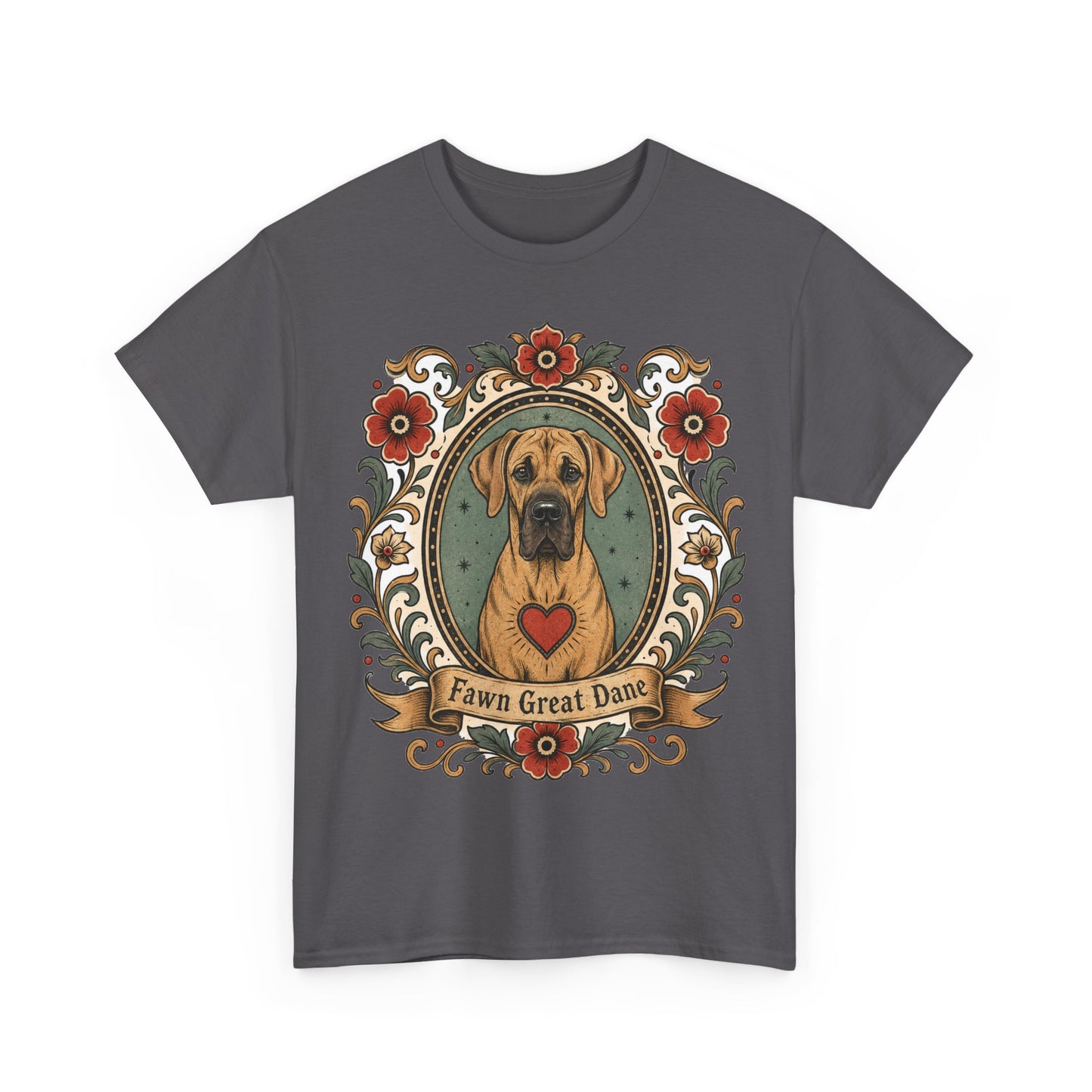 Fawn Great Dane Dog T-Shirt — 'Fawn Great Dane' Floral Portrait Tee