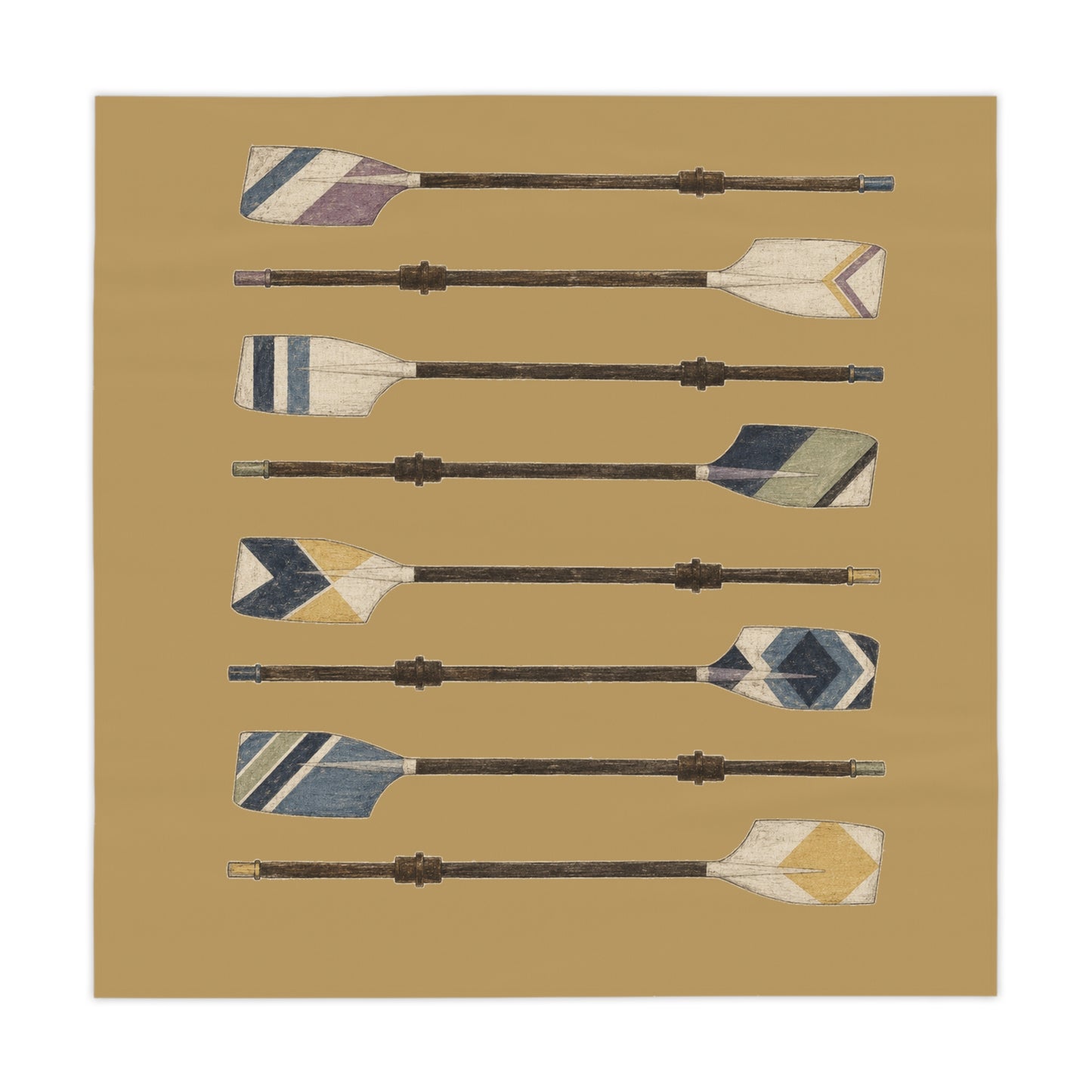 Vintage Rowing Oars Tablecloth, Mustard Regatta Table Linen
