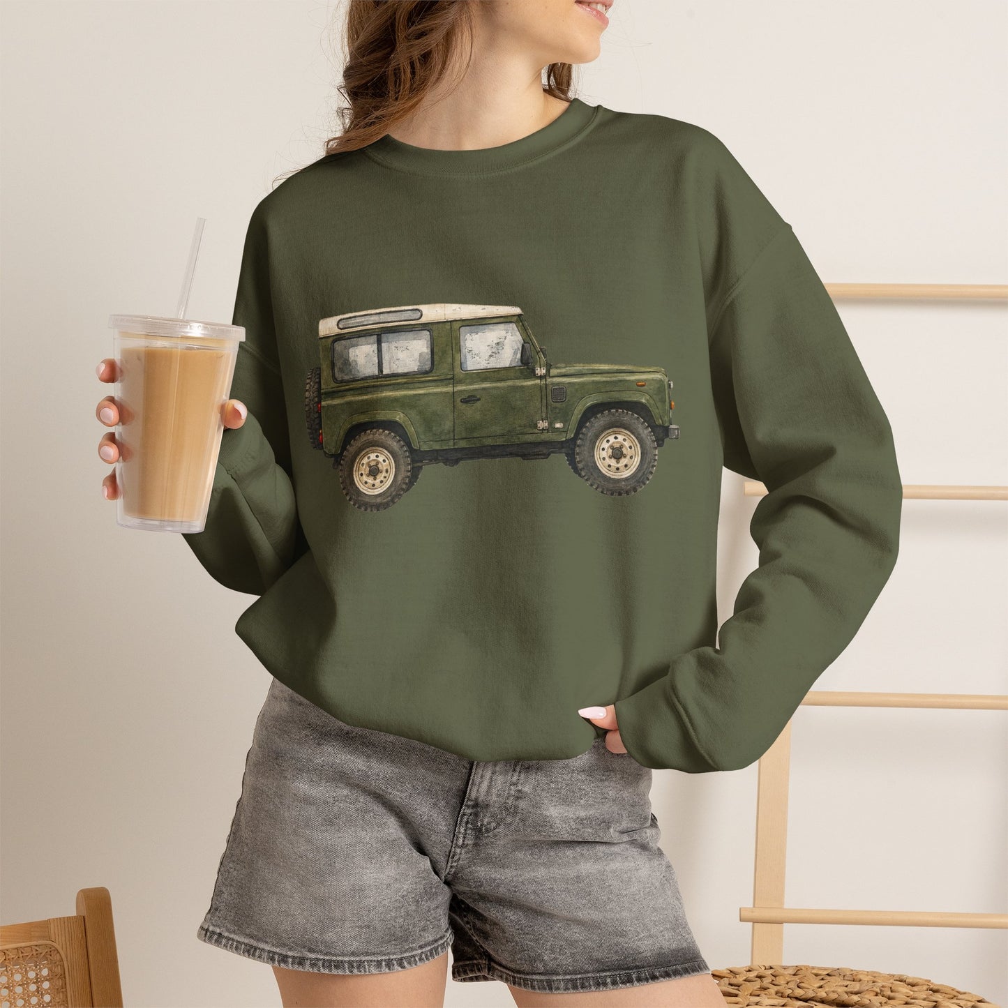 Adventure Land Rover Sweatshirt – Vintage Green Off-Road Truck Crewneck