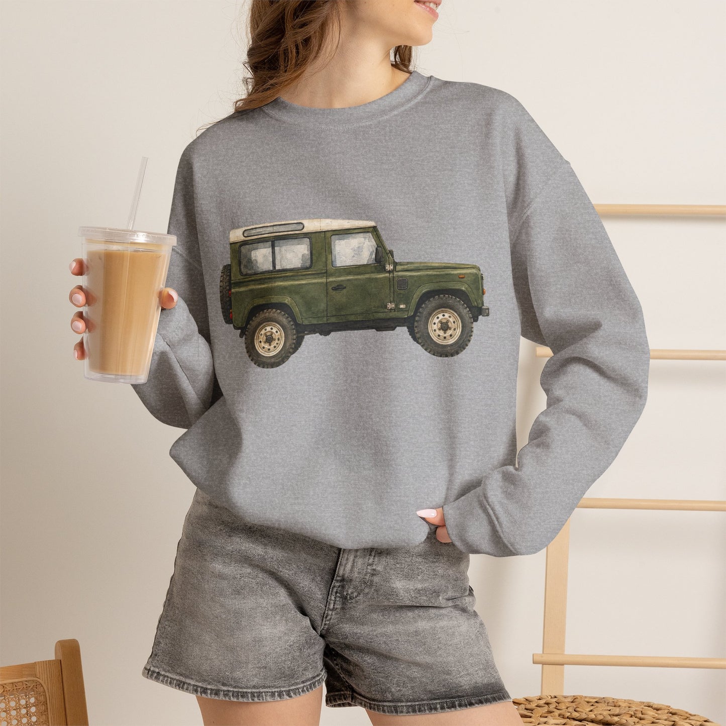 Adventure Land Rover Sweatshirt – Vintage Green Off-Road Truck Crewneck