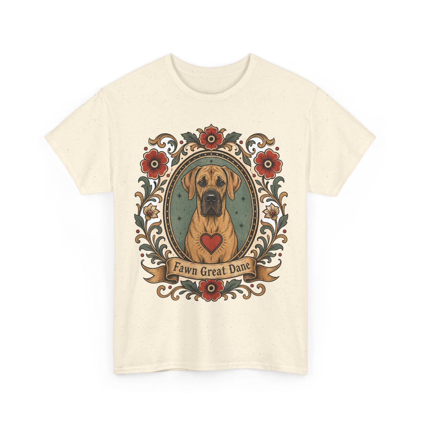 Fawn Great Dane Dog T-Shirt — 'Fawn Great Dane' Floral Portrait Tee