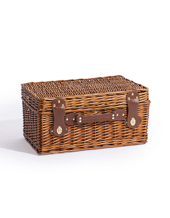 Luxury 2 Person Wicker Picnic Hamper with Leather Handles & Accessories