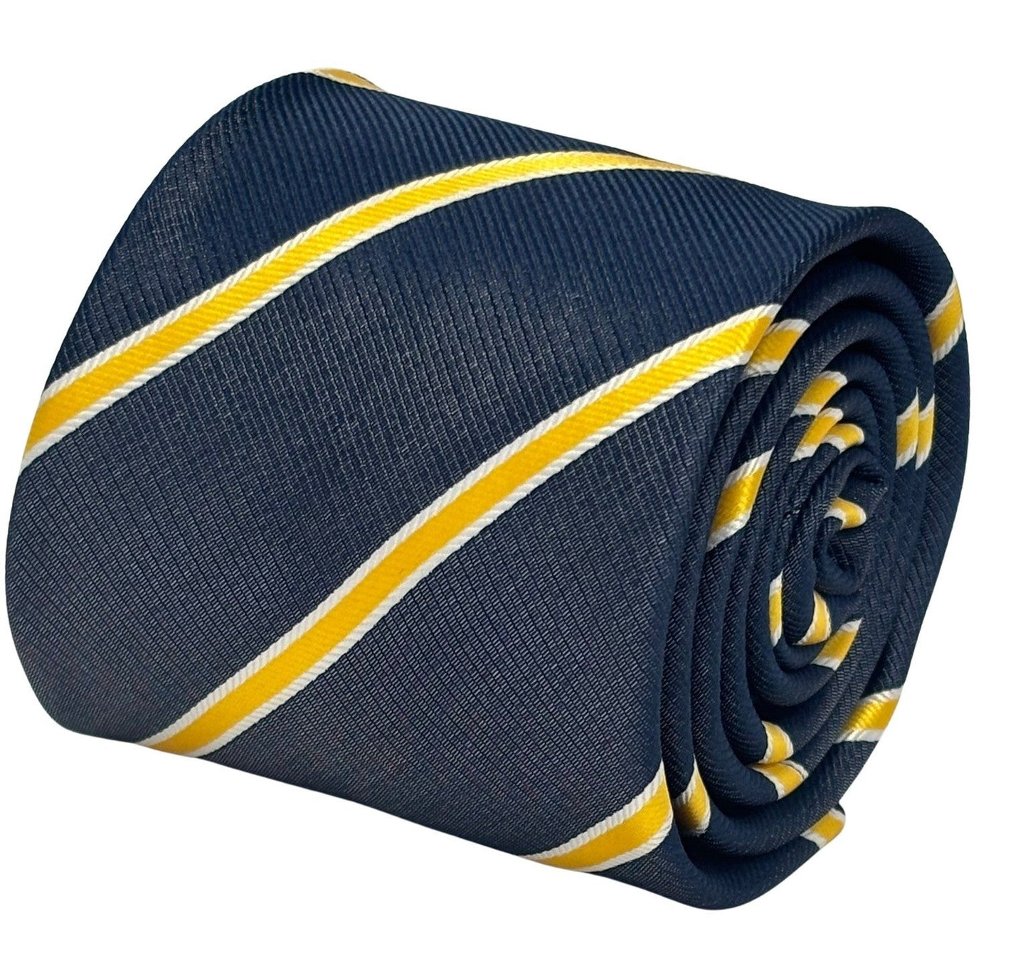 Midnight grey blue tie with yellow and fine white club stripe