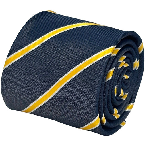 Midnight grey blue tie with yellow and fine white club stripe